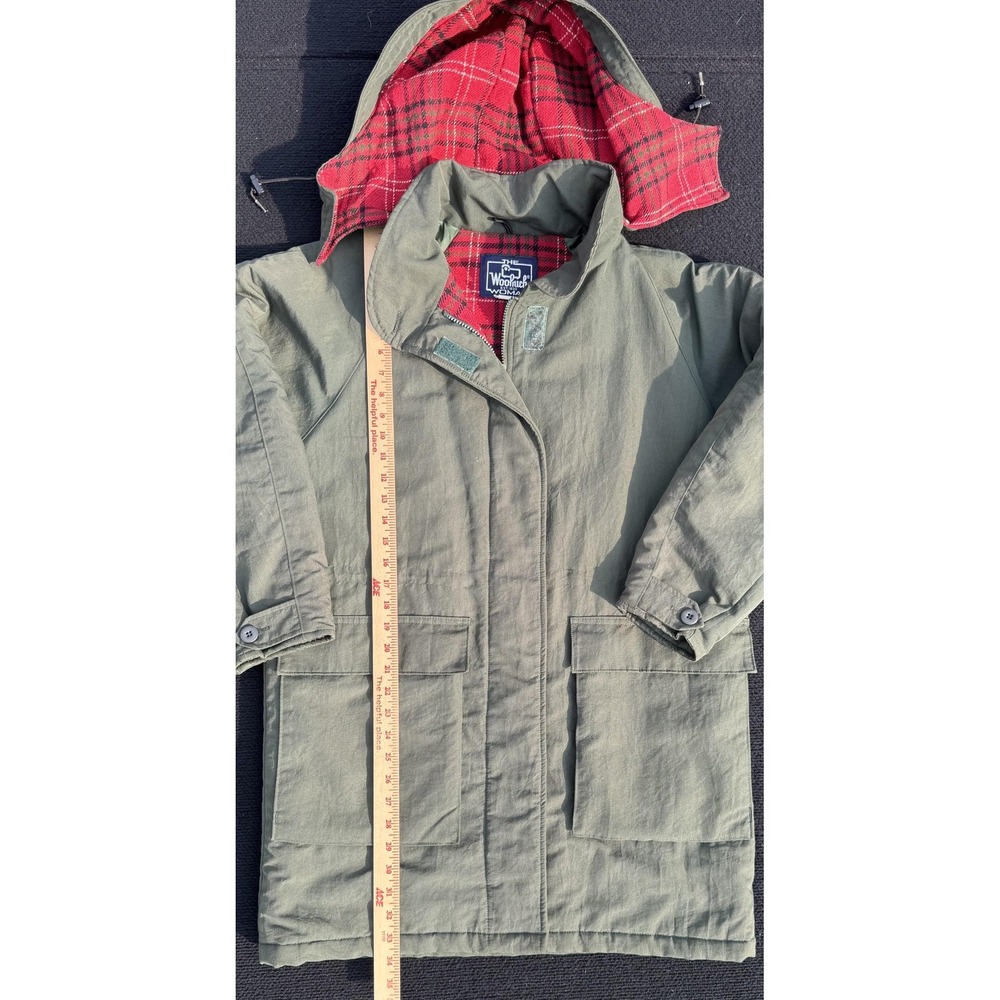 Vintage Woolrich Woman Medium Parka Coat Green Plaid Lined Hooded Thinsulate USA - Picture 12 of 14